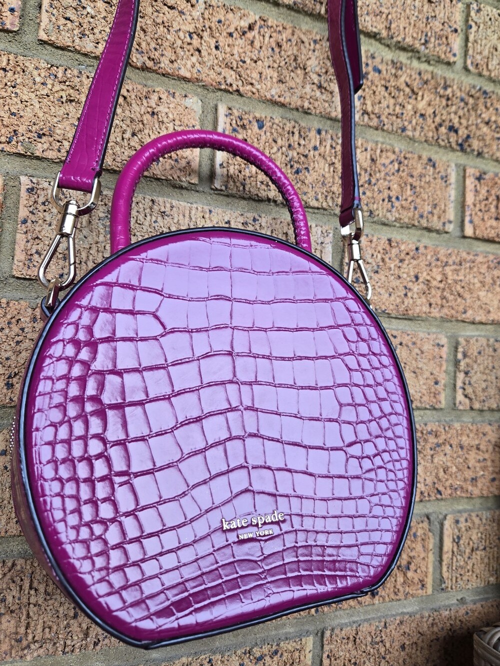 Kate Spade Andi Croc Embossed Canteen Crossbody Bag Berry Pink Magenta 💗 - Picture 2 of 16